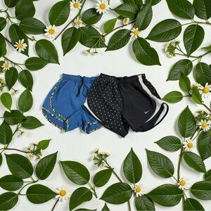 Nike Women's Dri-Fit Black White and Blue Running Shorts Size Small 2 Pcs